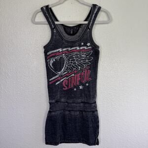 Sinful Affliction Y2K Dress Women XS Mini Burnout Wing Heart Skull Peace Grunge